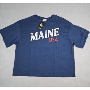 Where I'm From Womens Blue Maine USA Graphic Cropped T Shirt Size XL NWT